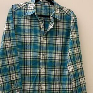 Vineyard Vines Teal and White Plaid Button-Down Shirt Performance